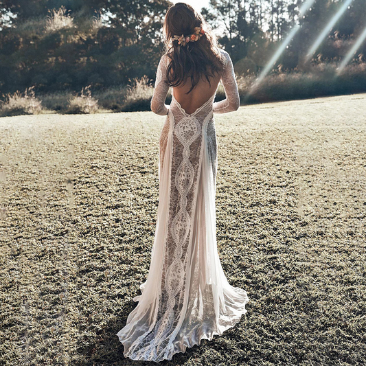 Women's Hollow-out Backless Wedding Dress Lace Wedding Dress
