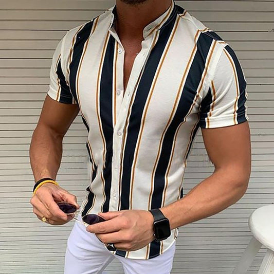 Men's Striped Print Short Sleeve Shirt