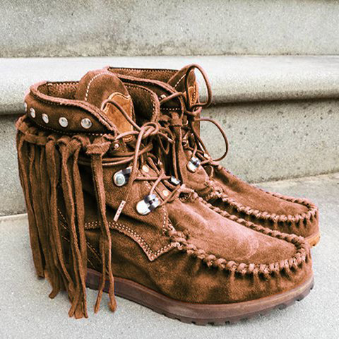 Women Rivet Fringed Boots Ankle Boots