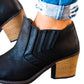 Women's Solid leather Boots Round Toe Heeled Boots Shoes