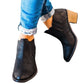 Women's Solid leather Boots Round Toe Heeled Boots Shoes