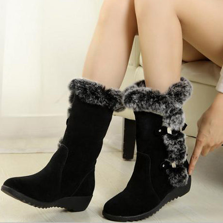 Faux Rabbit Fur Cotton Boots Women's Mid-top Boots