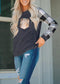 Plaid Splicing Sequined Pocket Long Sleeves T-Shirt