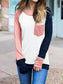 Color Block Pocket Long Sleeve Baseball T-Shirt Tee