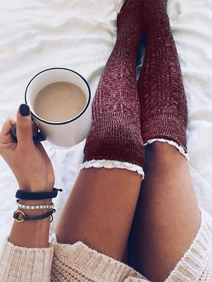 Women's Lace Trim Thigh High Socks Stockings