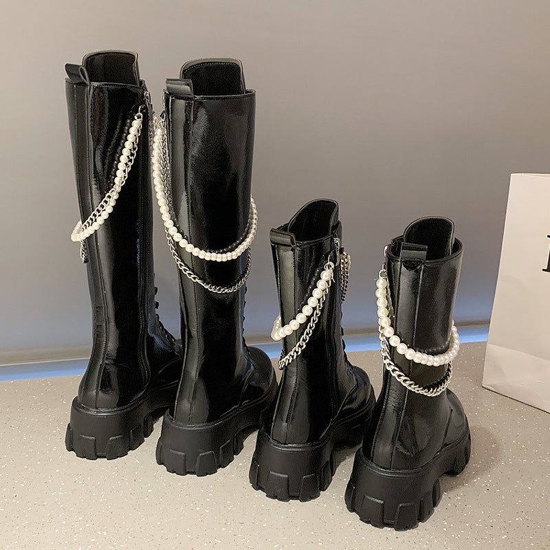 Women's  Martin Boots With Pearl Chain Punk Boots