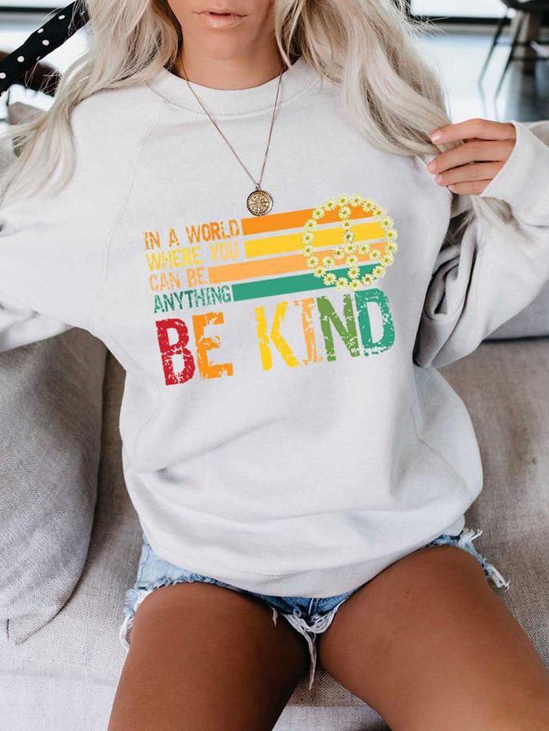 BE KIND Printed Crew Neck Women's Sweater Hoodie Sweatshirt