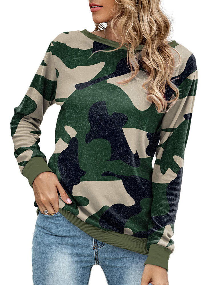 Bluelans Long Sleeve Camouflage Crew Neck Sweatshirt