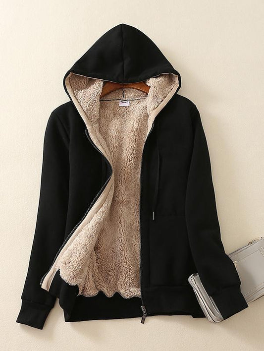 Women Coat Lamb Hooded Color Zipper Hoodie Sweater