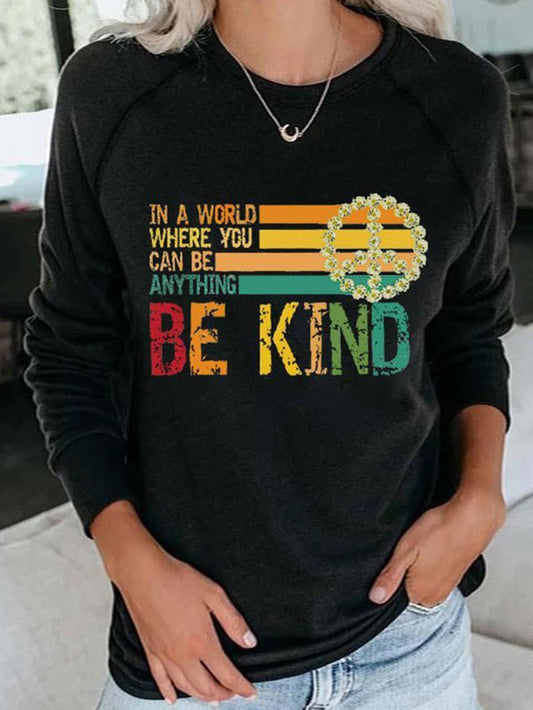 BE KIND Printed Crew Neck Women's Sweater Hoodie Sweatshirt