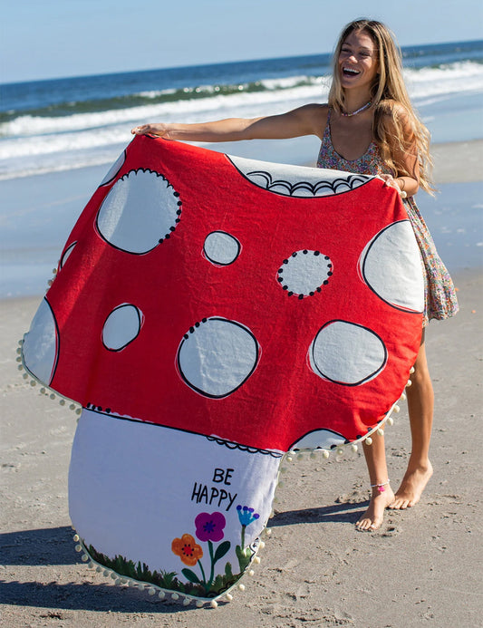 Mushroom Be Happy Beach Towel