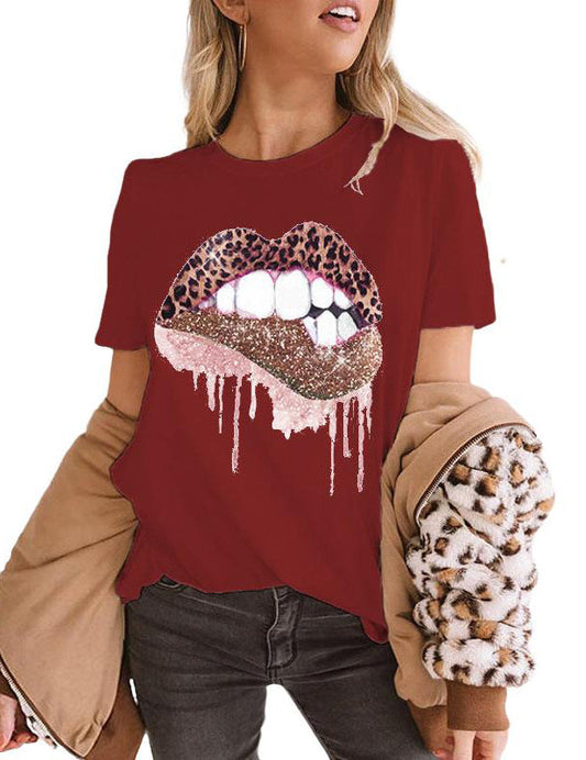 Leopard Printed Lips Tee Women's T-Shirt