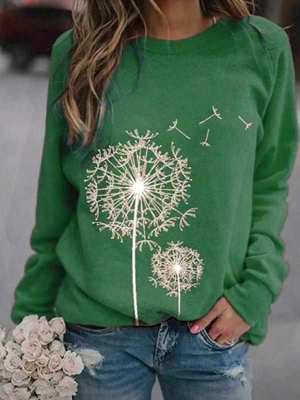 Women's Shirt Dandelion Flying Printed Sweatshirt