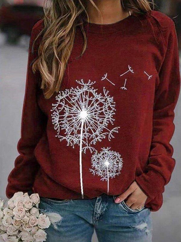 Women's Shirt Dandelion Flying Printed Sweatshirt