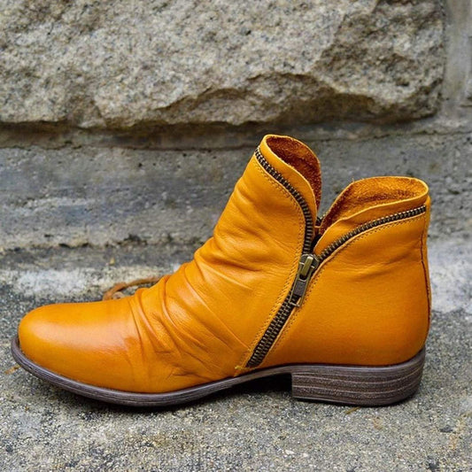 Leather Ankle Boots Women Autumn Winter Zipper Vintage Punk Boots Snow Boots