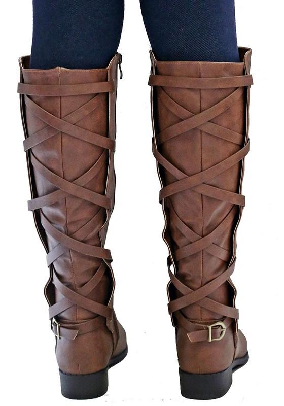 Brown Round Toe Chunky Buckle Fashion Boho Mid-Calf Boots