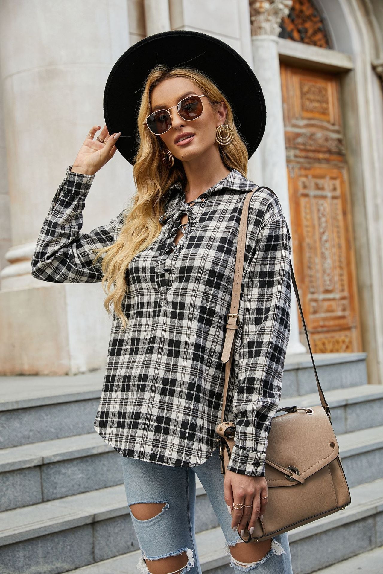 Woman Plaid Shirt With Long Sleeves