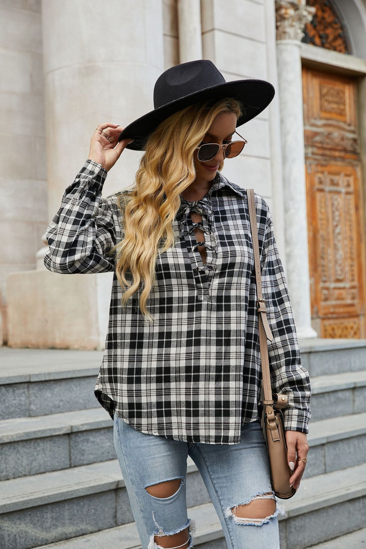 Woman Plaid Shirt With Long Sleeves