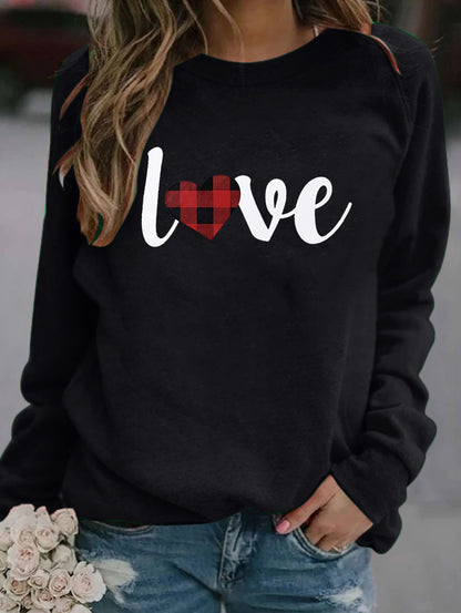 Women's Plaid Love Sweatshirt Long Sleeves Shirt