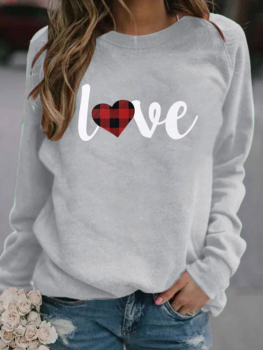 Women's Plaid Love Sweatshirt Long Sleeves Shirt