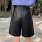 Women Leather PU Shorts Half Pants Wide Leg Loose Casual Pockets High Waist