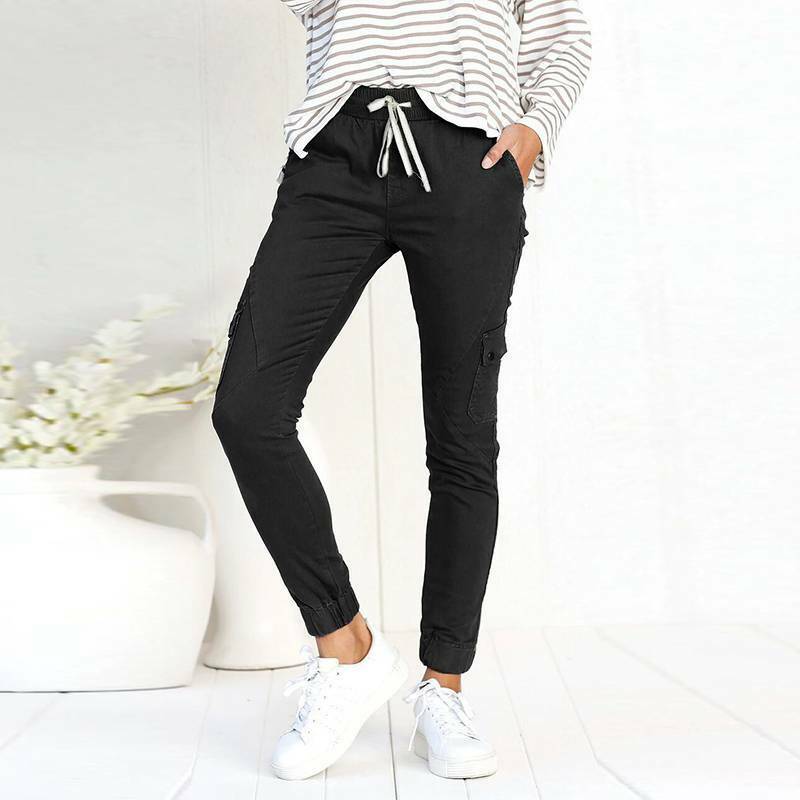 Elastic Waist Cargo Pants Slim Fit Long Joggers Pocket Trousers