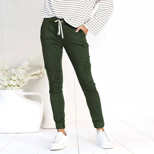 Elastic Waist Cargo Pants Slim Fit Long Joggers Pocket Trousers