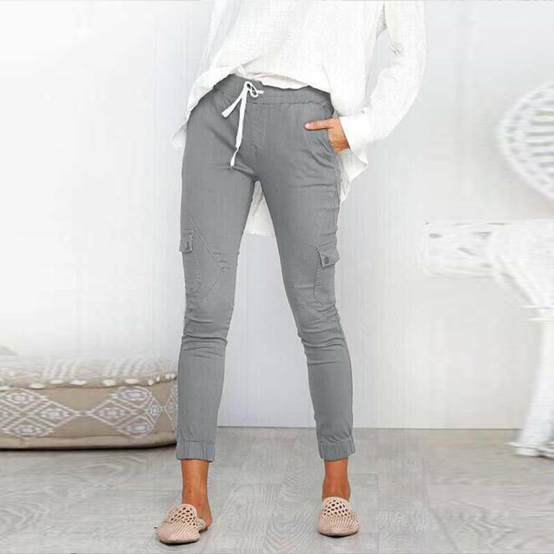 Elastic Waist Cargo Pants Slim Fit Long Joggers Pocket Trousers