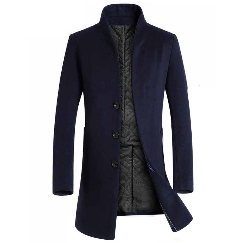 Western Plain Mid-Length Stand Collar Slim Men's Coat