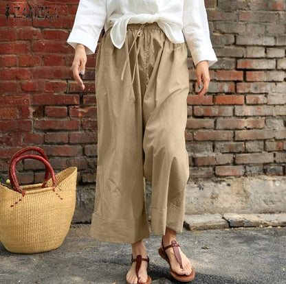 Women's High Waist Loose Casual Lace-up Wide Leg Pants