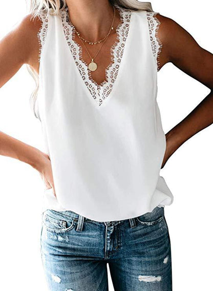 Ladies Blouse Lace Sleeveless Chiffon Vest