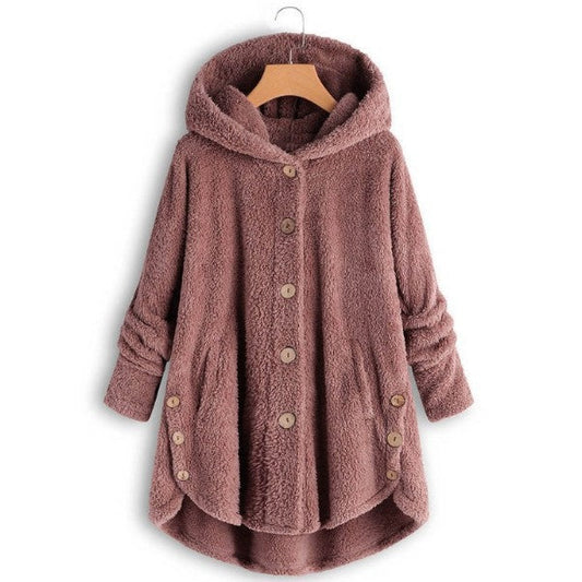 Women's Irregular Hooded Plush Cardigan Jacket