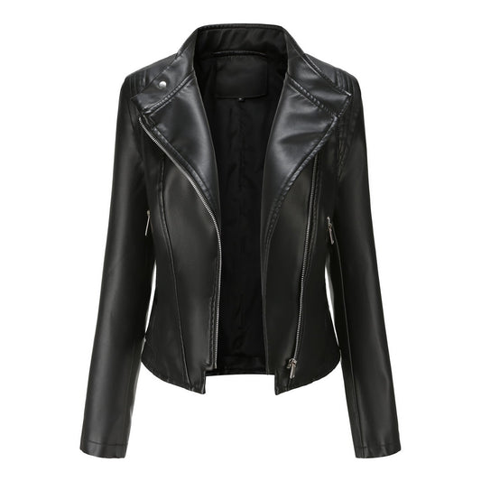 Woman Stand-collar Autumn Leather Jacket