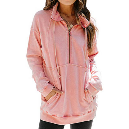 Women's Solid Zip Pocket Hoodie