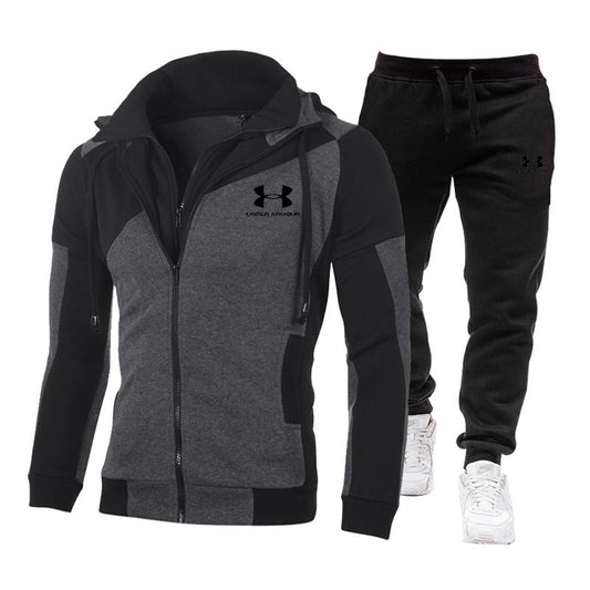 Men's Color-blocking Hooded Sweater Sports Two-piece Set