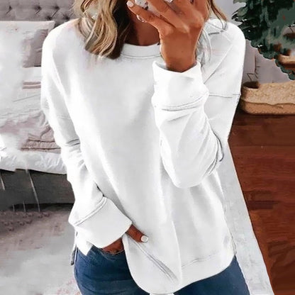 Women's Round Neck Solid Color Long-sleeved Top