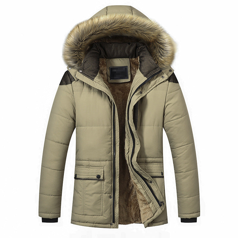 Men's Hooded Fur Collar Fleece Winter Jacket