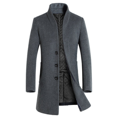 Western Plain Mid-Length Stand Collar Slim Men's Coat