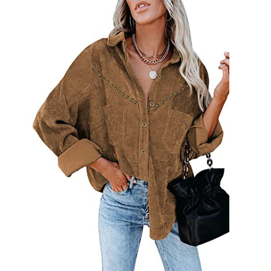 Corduroy Women's Solid Color Shirt