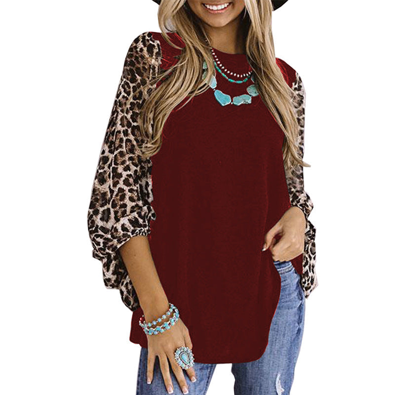 Women's Autumn Leopard Print Long Sleeve T-shirt