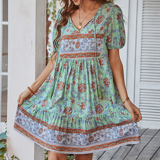 Women's Short Sleeve Ethnic Print Dress