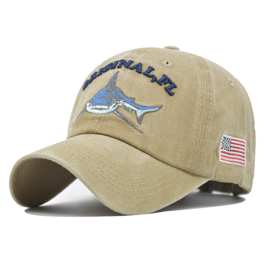 Men's Original FL Shark Hat Florida Vintage Denim American USA Flag Baseball Cap