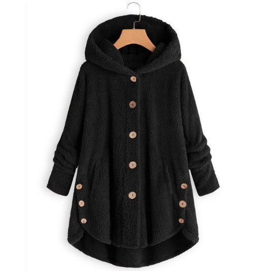 Women's Irregular Hooded Plush Cardigan Jacket