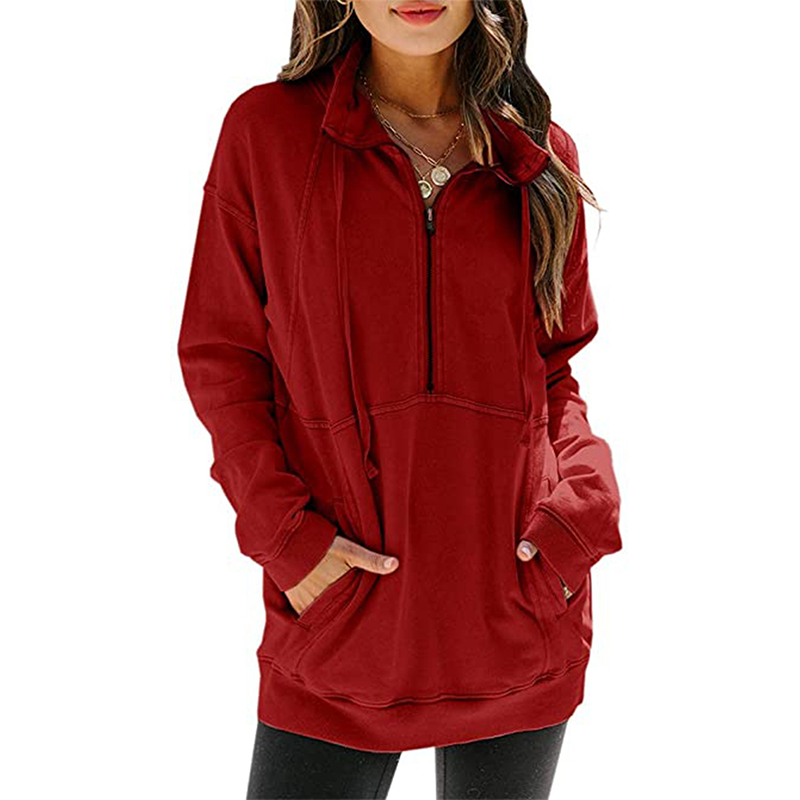 Women's Solid Zip Pocket Hoodie