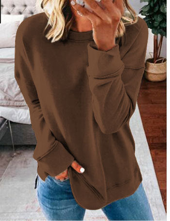 Women's Round Neck Solid Color Long-sleeved Top