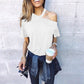 Women's T-shirt Solid Color Short-sleeved Halterneck Off-shoulder Top