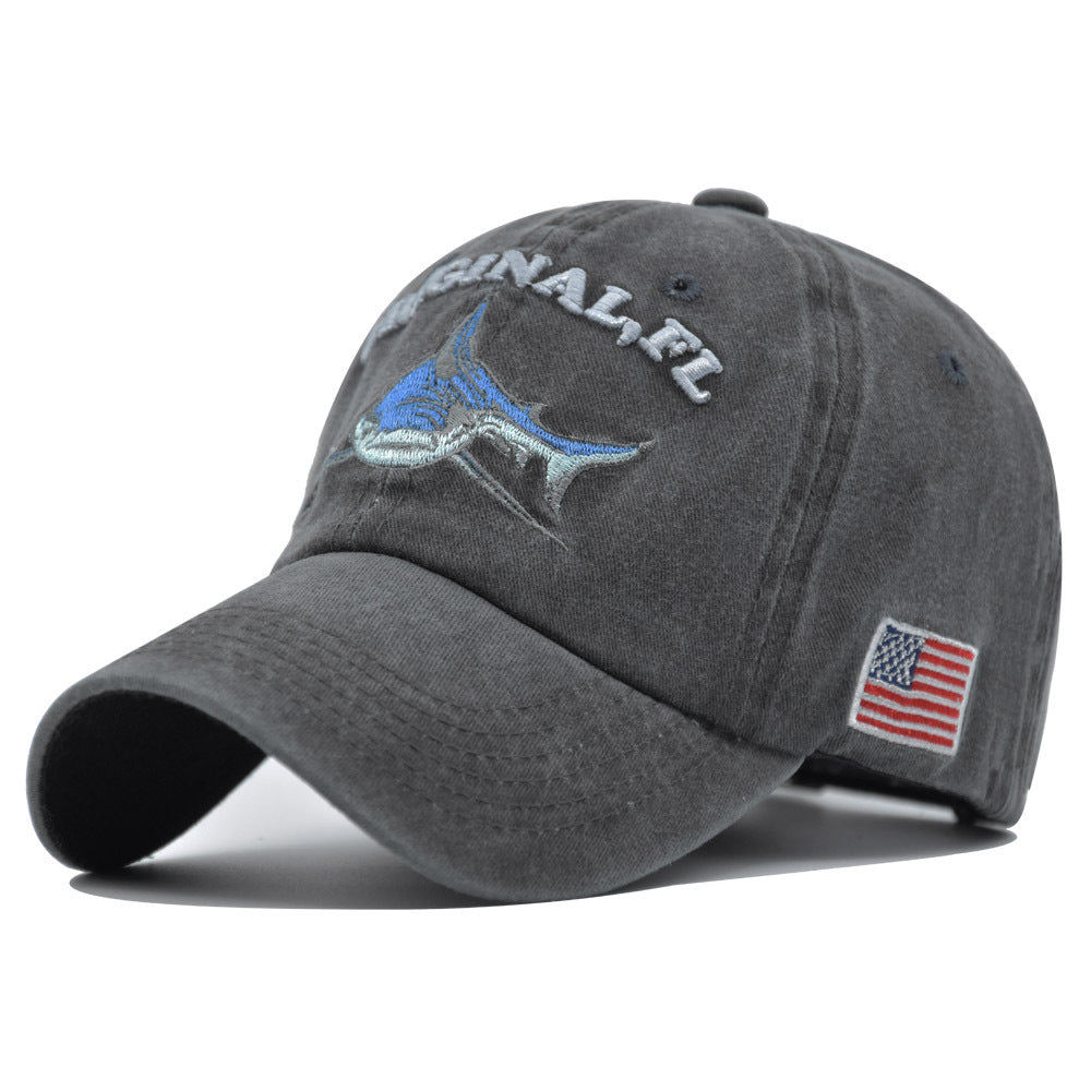 Men's Original FL Shark Hat Florida Vintage Denim American USA Flag Baseball Cap