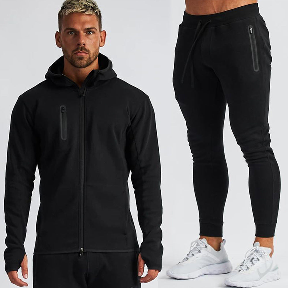 Men's Outdoor Running Hoodie and Trousers Two Piece Set