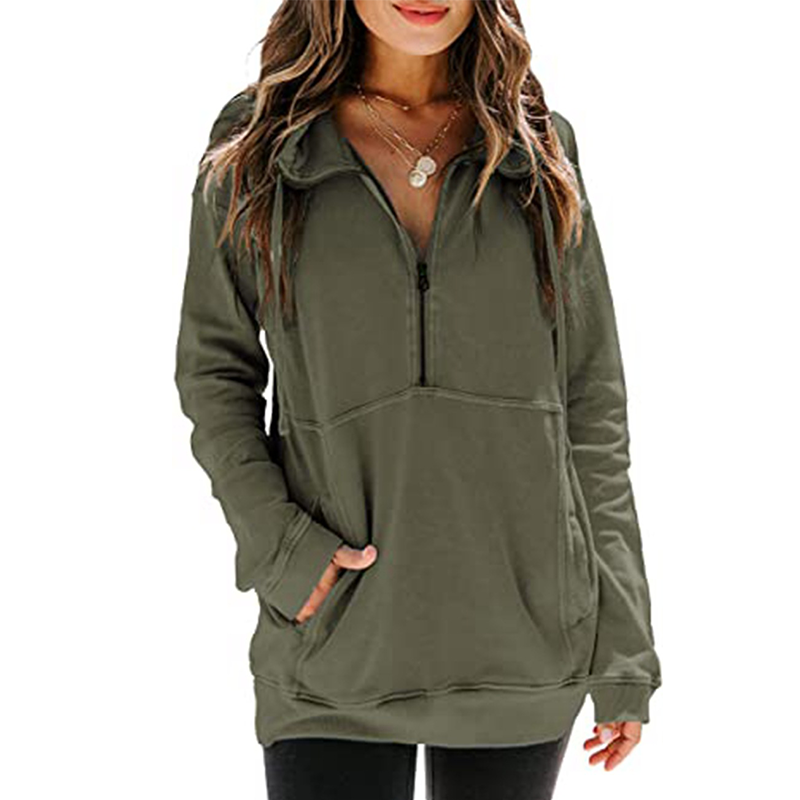 Women's Solid Zip Pocket Hoodie