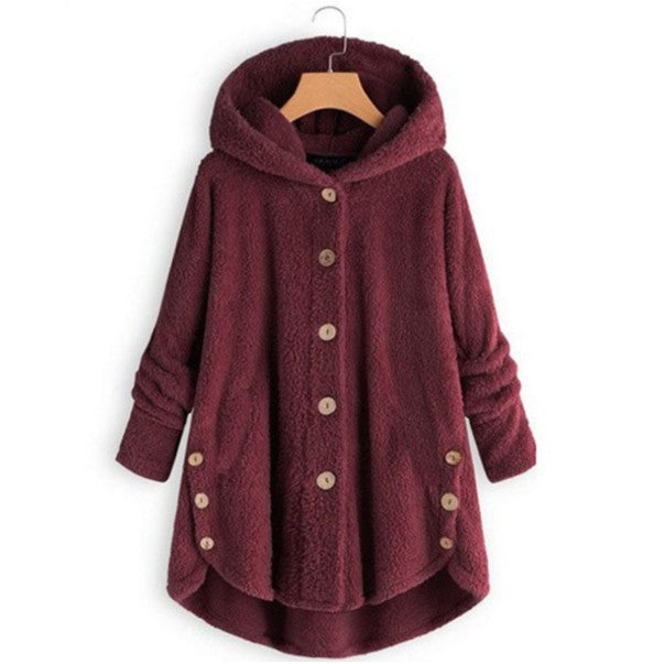 Women's Irregular Hooded Plush Cardigan Jacket